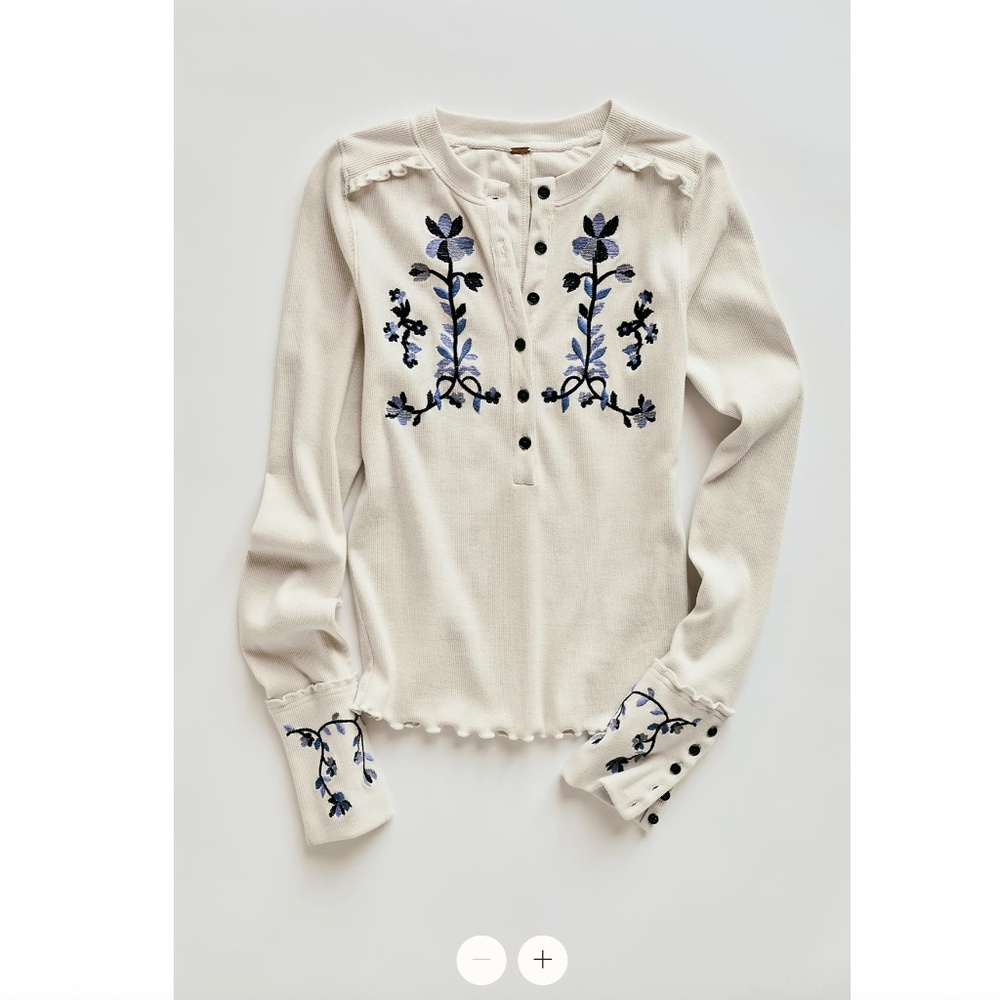 NWT Free People Fleur Embroidered Cuff Henley